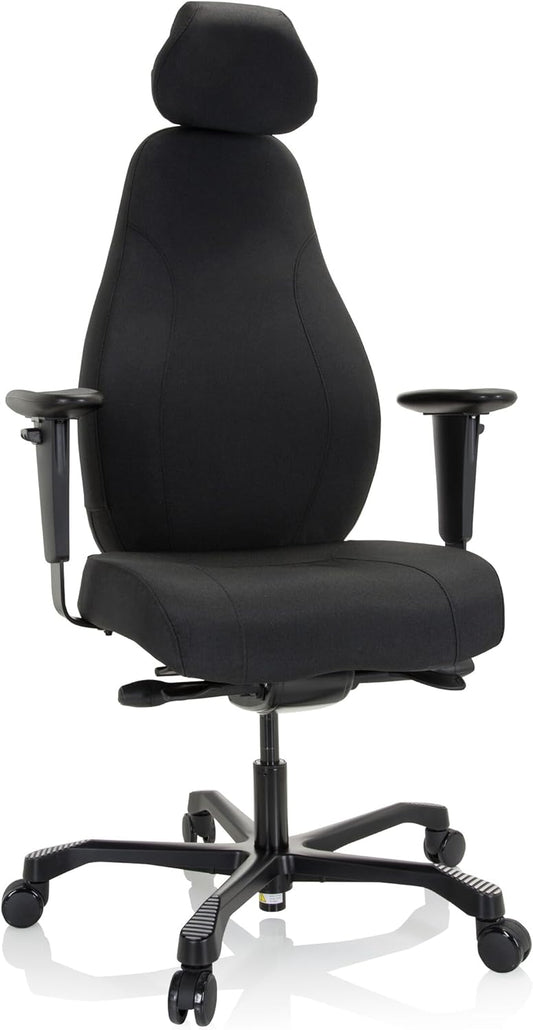 hjh OFFICE 608917 Professionele managersstoel Resistio XXL stoffen bureaustoel ergonomisch, tot 200 kg belastbaar, 24 uur inzetstuk, zwart