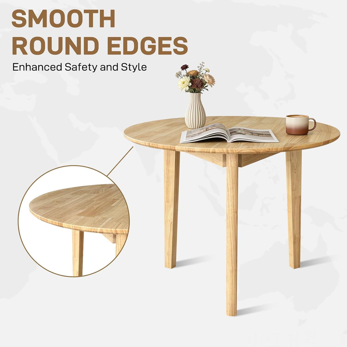 QLLY Ronde Eettafel Massief Houten Eettafel, Keukentafel Houten Tafel, Platte Poten (Natuurlijk, 80cm / 31.49")
