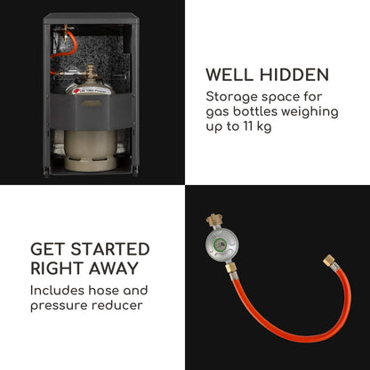 blumfeldt Andora gaskachel - drie verwarmingsniveaus 1,6/2,6/4,2 kW, tot 11 kg gasflessen, verwarmingsoppervlak: tot 84 m², incl. slang en drukregelaar, vlambeveiliging, O2Guard-systeem, zwart