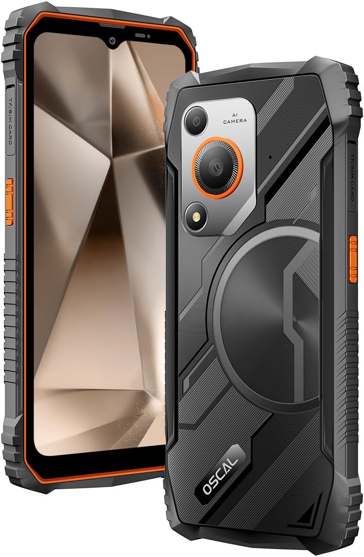 OSCAL Marine 1 Rugged 5G Smartphone, 12GB+128GB (uitbreidbaar tot 2TB), 10600 mAh Batterij, 6,6″ FHD+ IPS Display, 16 MP Camera, Dual SIM/NFC/GPS/IP68/IP69K & MIL-STD-810H, 2 jaar garantie, Oranje