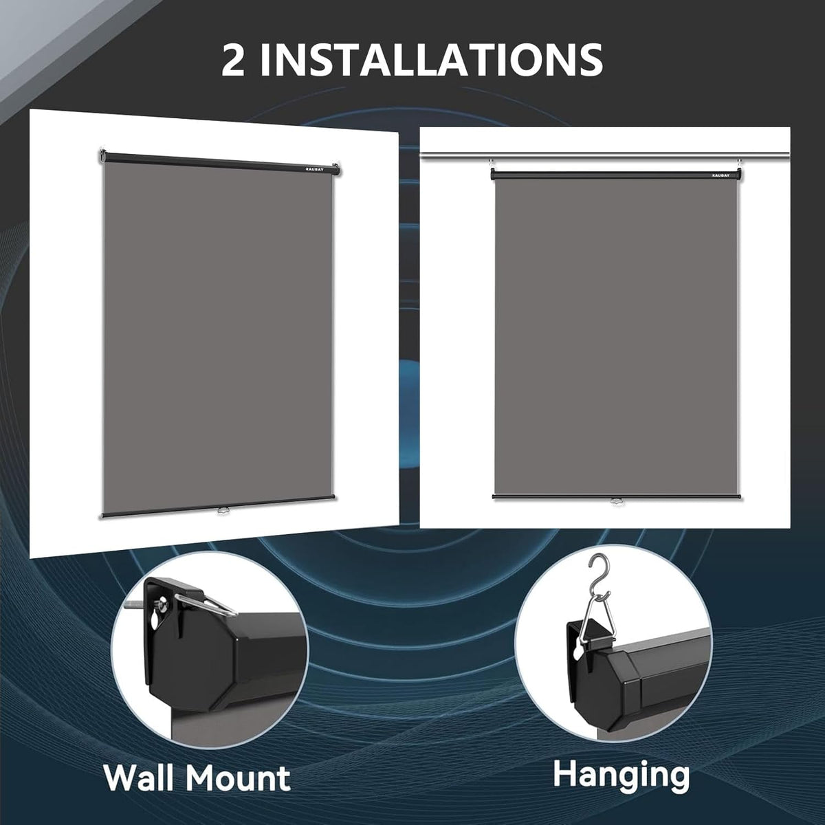 RAUBAY Intrekbare pull-down grijze schermachtergrond - 152 x 220 cm inklapbare muurgemonteerde achtergrond voor professionele videoproductie, fotografie, TikTok en videoconferenties