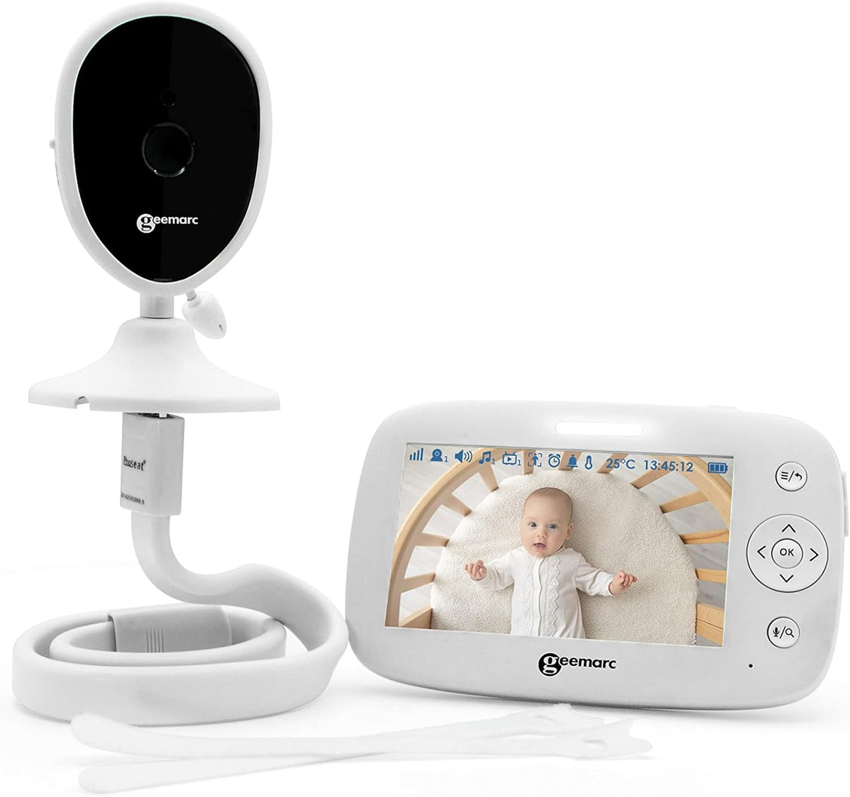 Geemarc Amplicall Sentinel Babymonitor met kleurendisplay en bidirectionele radio, geluids-, bewegings- en temperatuurdetector, krachtig alarm van 95 dB en trillingskussen, Franse versie