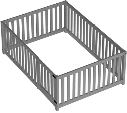 Bedframe Kinderbed - Peuterbed - Vloerbed - Kinderbox - Inclusief Uitvalhekje - Kinderkamer - Multiplex -  140 x 200 x 60 cm - Grijs