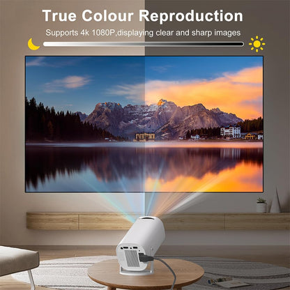 Mini-beamer, smart projector Full HD 1080P, kleine beamer, thuisbioscoop met wifi 6 en Bluetooth 5.2, ondersteunt automatische trapeziumcorrectie, 180 graden draaibaar, compatibel met HDMI/tv-stick