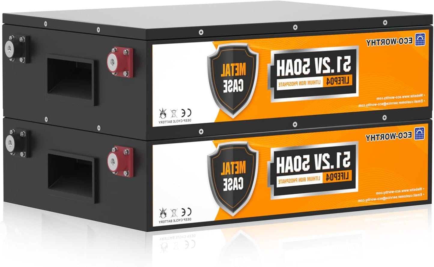 ECO-WORTHY 0% VAT LiFePO4 48V 50Ah battery with BMS and up to 15000 cycles, 5120Wh lithium battery for solar system complete set, solar panel (2-PACK) - QUORE
