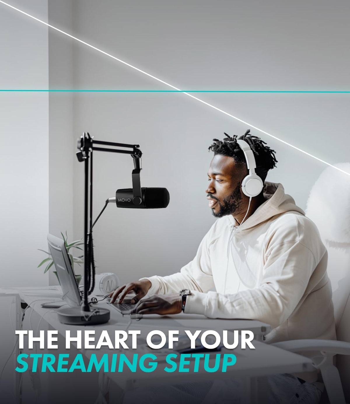 Movo UM6 Dynamische Podcasting Microfoon met ingebouwde GainCast voorversterker, Mic Gain, High Frequency Boost en XLR/USB uitgangen
