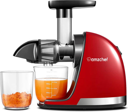 Slow Juicer Rood – Sapcentrifuge – Vruchtenpers – Koude Pers Juicer – Elektrische Juicer – Lage Perssnelheid 90 Tot 110 RPM – Fijne Roestvrijstalen Filter