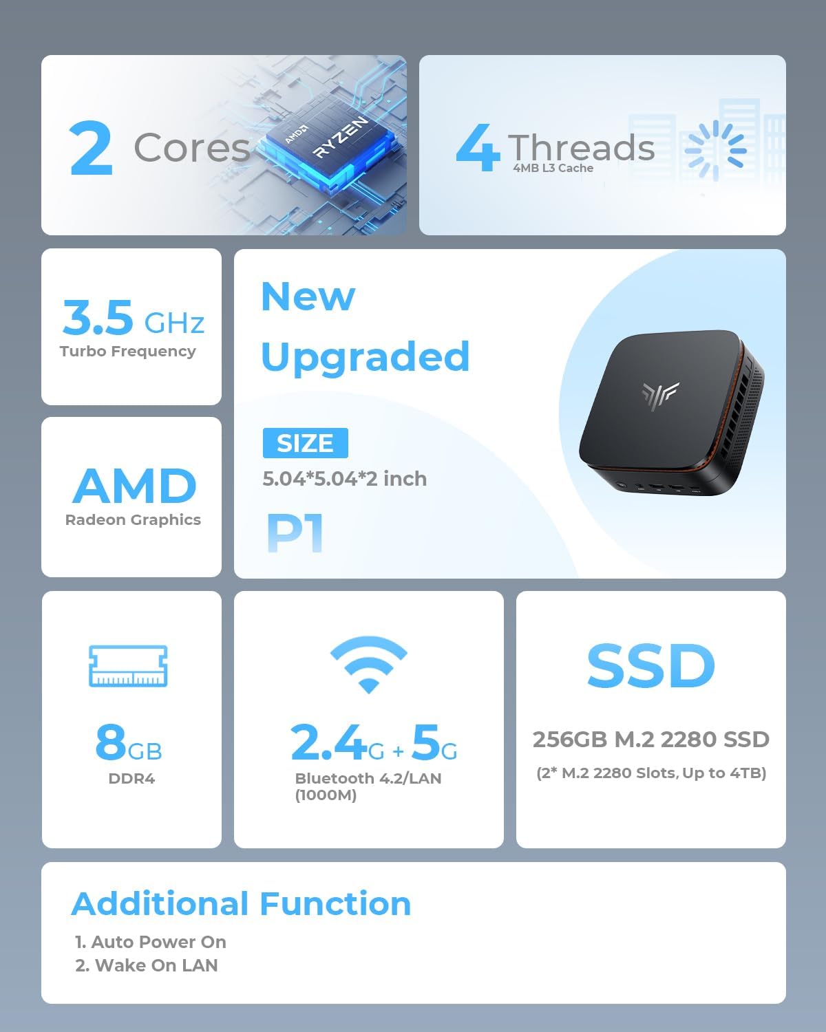 Mini PC – Mini Desktop – Compacte Computer – Kleine PC – Windows PC – Intel Alder Lake N95/8GB/256GB – Triple 4K Uitgangen – VESA Montage