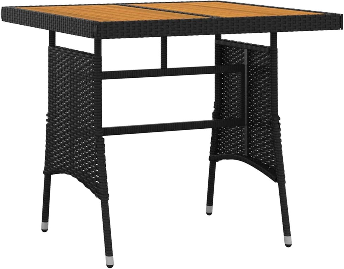 Tidyard 3-Piece Dining Set for Garden Outdoor Dining Room Set Black Poly Rattan Wood Rattan Table and Garden Chairs Set for Table and Chairs Square Wood and 2 Garden Chairs - QUORE