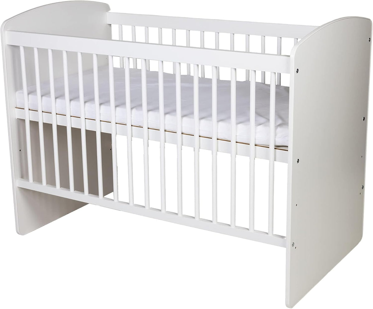 Babybedje – Ledikant – Babybed – Bedje – Reisbedje – Verstelbare Bodem 3 Hoogtes – Massief Dennenhout & MDF – 120x60 cm – Wit Gelakt