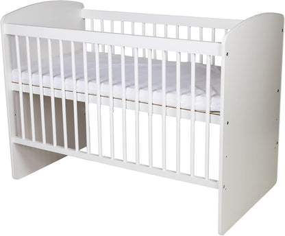 Babybedje – Ledikant – Babybed – Bedje – Reisbedje – Verstelbare Bodem 3 Hoogtes – Massief Dennenhout & MDF – 120x60 cm – Wit Gelakt