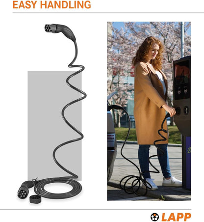 Lapp Mobility Helix type 2 oplaadkabel 11 kW/zelfoprollend / 20 A / 3-fasig/E-auto oplaadkabel/mode 3/5 m