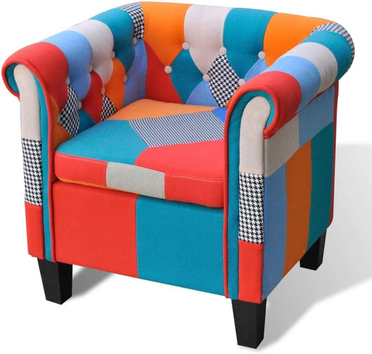 Fauteuil – Stoffen Stoel – Patchwork Stoel – Relaxstoel – Balkonstoel – Ergonomisch Ontwerp – Stevig Multiplex Frame