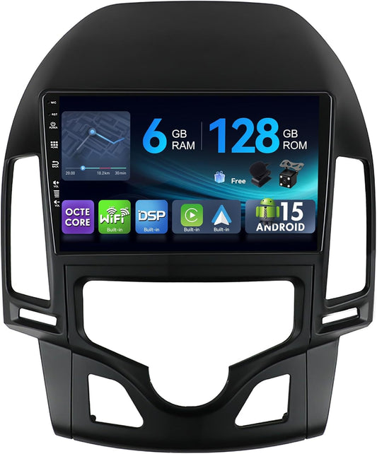 MSD 6G + 128G - Autoradio Voor Hyundai-H I30 (2006-2011) | Android 15 GPS Navi Radio | CarPlay Android Auto Stuurwiel Dual-Band WiFi DSP Dab 4G Bluetooth | MIC Camera | Octa-Core 2 Din 9 Inch