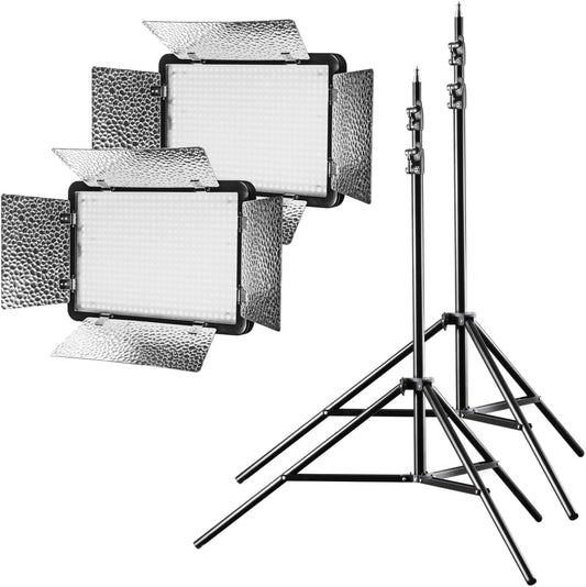 LED-vlaklampen – LED panelen – Daglichtlampen – Fotolampen – Videolampen – Tweedelige Set Met Statieven En Accu's – 5.600 K Daglicht – 504 LEDs Per Lamp