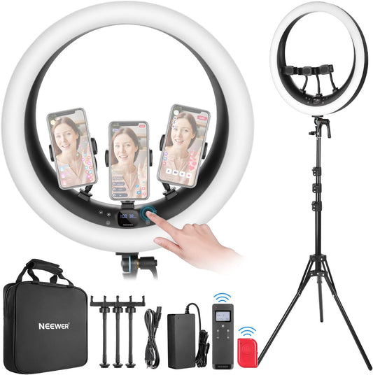 Ringlamp – Led Ringlamp – Videolamp – Selfielamp – Studiolamp – 19 Inch Met Statief En 3 Telefoonhouders – 2,4G Afstandsbediening En 1% Traploos Dimbaar