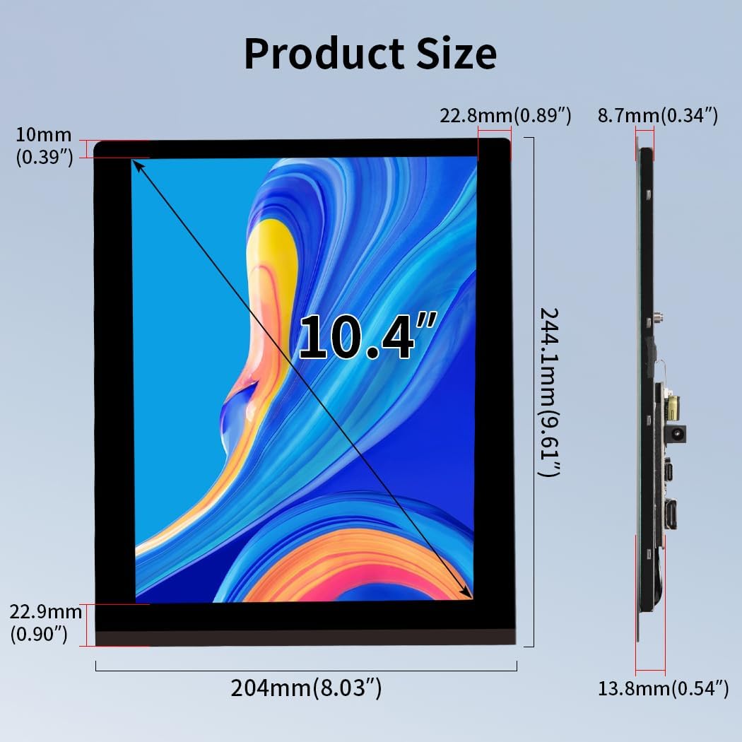 Raspberry Pi 5 Touch Screen Display, 10.4 Inches, IPS 1200 x 1600, Vertical Mini HDMI Display, 500 Nits Outdoor Readable Industrial Monitor, Capacitive Second Monitor for Laptop - QUORE