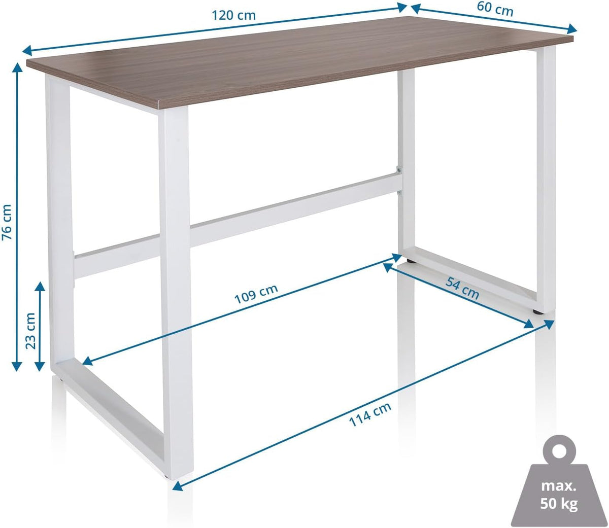 hjh OFFICE Bureau, grijs/wit, 120 x 60 cm