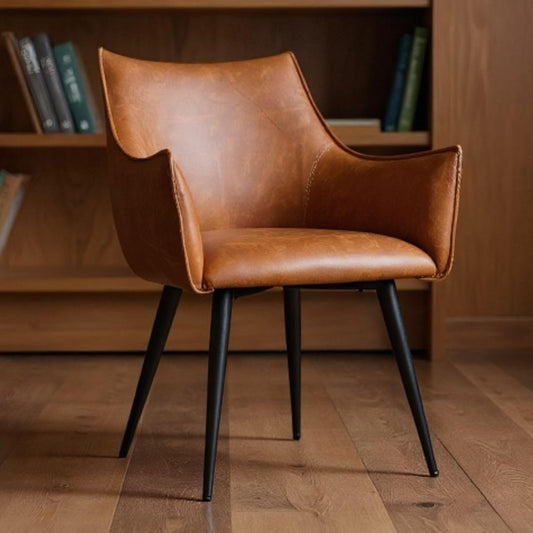 chairus PU Leather Tub Chair Home Office Living Room Upholstered Recliner Waterproof Accent Longue Chair with Metal Legs (Brown) - QUORE