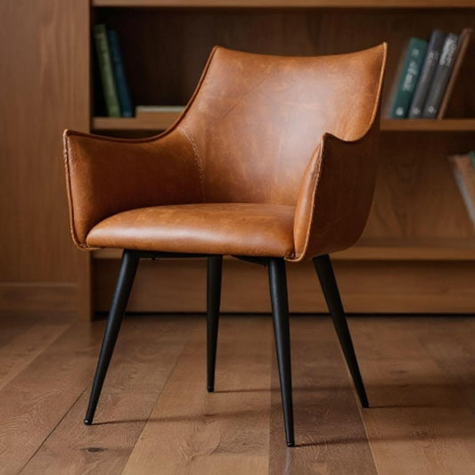 chairus PU lederen kuipstoel thuiskantoor woonkamer gestoffeerde fauteuil waterdicht accent longue stoel met metalen poten (bruin)