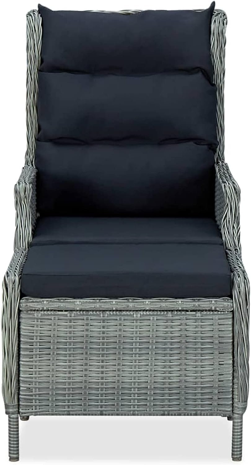 Tidyard Garden Chair, Chair with Footrest, Garden Chair, Outdoor Chair, Balcony, Terrace, Rattan, PE Light Grey - QUORE