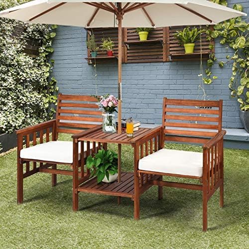 Generisch 70605OP-WH Tuinbank, acaciahout, polyester, spons, naturel, 165 x 65 x 88 cm