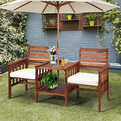 Generisch 70605OP-WH Tuinbank, acaciahout, polyester, spons, naturel, 165 x 65 x 88 cm