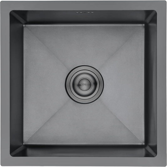 Ibergrif M84040B keukenspoelbak 40 x 40 cm, onderbouwspoelbak met afvoerfilter, roestvrij staal
