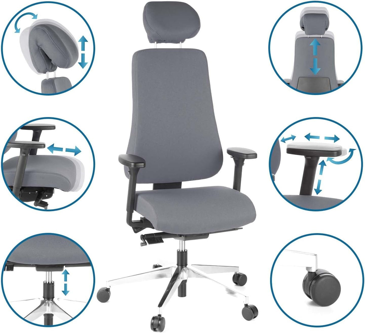 HJH Office, Pro-Tec 400, bureaustoel, directiestoel, stof, aluminium gepolijst antraciet