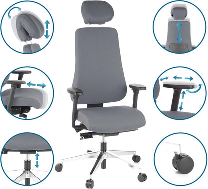 HJH Office, Pro-Tec 400, bureaustoel, directiestoel, stof, aluminium gepolijst antraciet