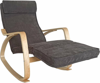 WeHome Swing Amor Schommelstoel met armleuningen van hout, Rocking Chair, schommelstoel met verstelbare voetensteun, woonkamerstoel, slaapkamerstoel (stof, donkergrijs)