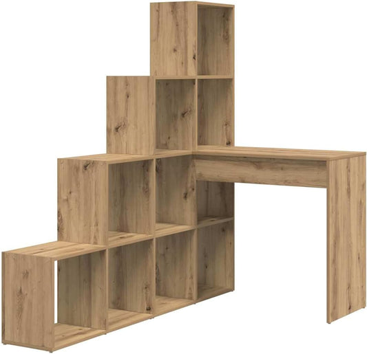 Gecheer Corner Desk, Oak, Crafts, 101.6 x 149.5 x 149.5 cm, Desk Table for PC Work, Bedroom, Small Rooms, Study - QUORE