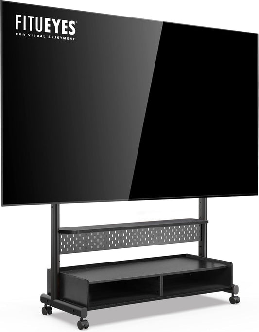 FITUEYES TV-beugel met wielen voor schermen van 70 tot 100 inch, tv-kast op wieltjes, in hoogte verstelbaar, max. VESA 850 x 600 mm tot 80 kg