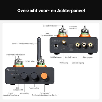 Fosi Audio GR40 Buizen Voorversterker met DAC, Hoofdtelefoonversterker 3,5 mm voor Actieve Luidsprekers/Koptelefoons, Digitaal naar Analoog Audioconverter voorversterker met Bluetooth en USB/OPT/COAX