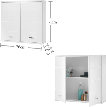 Badkamerkast – Wandkast – Opbergkast – Hangkast – Badkamermeubel – Wit Hoogglans – Ruime Opbergruimte – Compact 76x71x23 cm