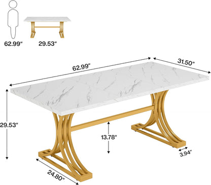 Tribesigns 160cm Large Desk, Modern Rectangle Executive Desks with Stylish Gold Legs, Wooden Faux Marble Desk, Business Furniture Work Desk for Home Office, White and Gold
