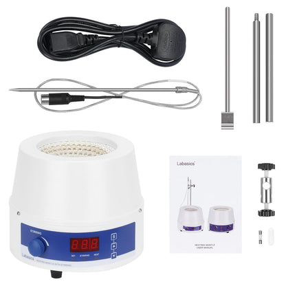 Labasics Elektrisch Verwarmingsmantel met Roerder, Regelbare Temperatuur en Snelheid, Digitale Weergave, voor Mengen, Reflux en Destillatie in Laboratorium, 220 V 250 W, 500 ml
