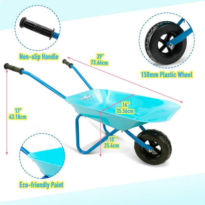 Kruiwagen - Kruiwagen voor Kinderen - 5 Stuks - Tuinset - met Schop - Hark - Vork - Kinderhandschoenen - Lichtgewicht - Gemakkelijke Assemblage - Duurzaam - Metaal - 73.6 x 35.5 x 43 cm - Blauw