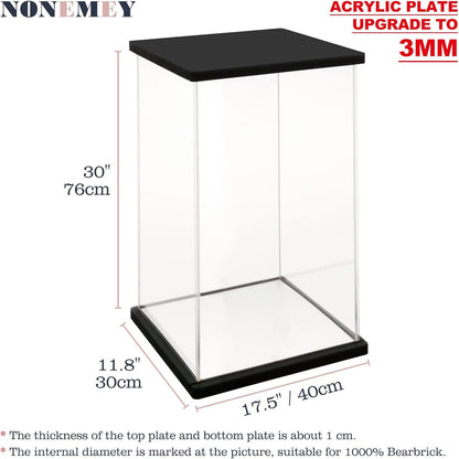 Nonemey Acryl Vitrine Transparant met Afstandsbediening Licht voor 1000% Beer Bakstenen, Stofdicht Model Showcase Vitrine Organiser Box, Vitrine voor Verzamelobjecten Figurines (Zwart, 40*30*76 cm)