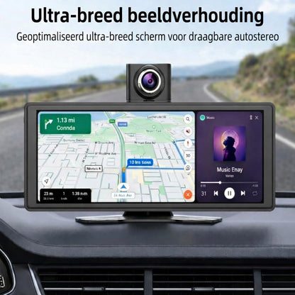 10.26 Inch Draadloos CarPlay Scherm & Android Auto Display - 4K Dashcam & 1080P Achteruitrijcamera - Draagbare Autoradio met Dual Bluetooth, FM, AUX & GPS Navigatie - Inbouwloos & Universeel