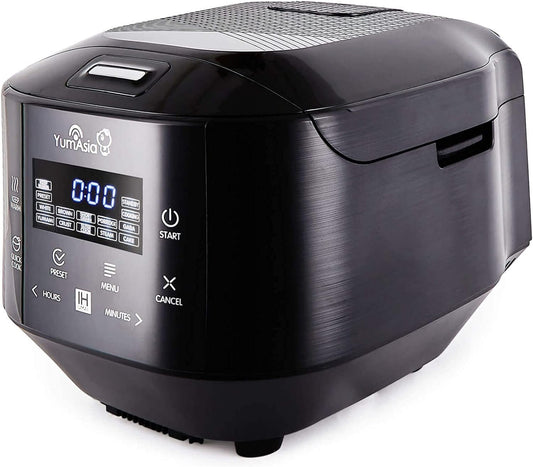 Yum Asia Bamboo rijstkoker met inductieverwarming (IH) en keramische schaal, 7 rijstkookfuncties, 4 multikookfuncties, Motouch led-display (1,5 liter) 220-240V Europa Power (antracietzwart)