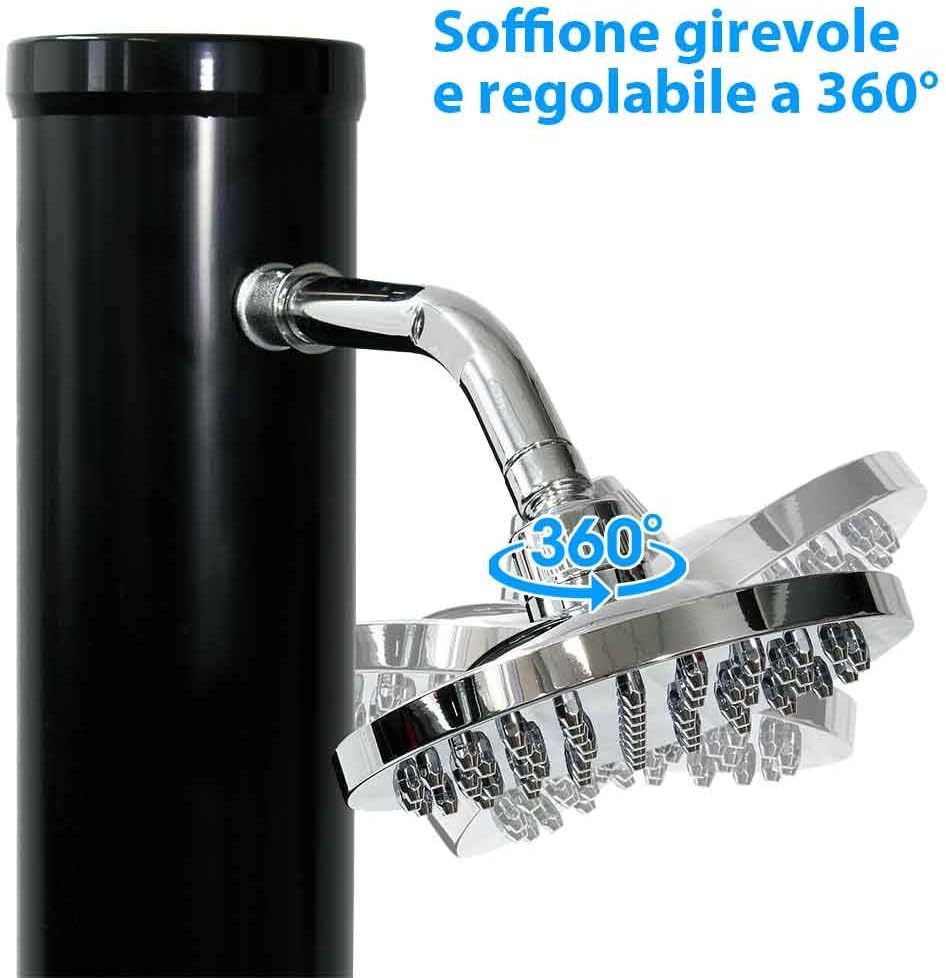 BAKAJI Douche op zonne-energie voor tuin, zwembad, outdoor, camping, watertank 20 l, met verstelbare douchekop, voor warm water, aansluiting voor de tuin, afmetingen 214 x 11,5 x 11,5 x 11,5 cm
