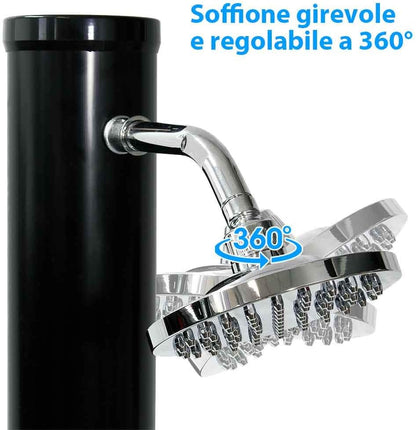 BAKAJI Douche op zonne-energie voor tuin, zwembad, outdoor, camping, watertank 20 l, met verstelbare douchekop, voor warm water, aansluiting voor de tuin, afmetingen 214 x 11,5 x 11,5 x 11,5 cm