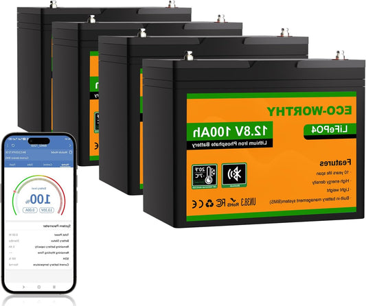 12V 100Ah LiFePO4 Accu – Lithium Accu – Zonne-Accu – Camper Accu – Boot Accu – Bluetooth Connectiviteit – Tot 15.000 Laadcycli