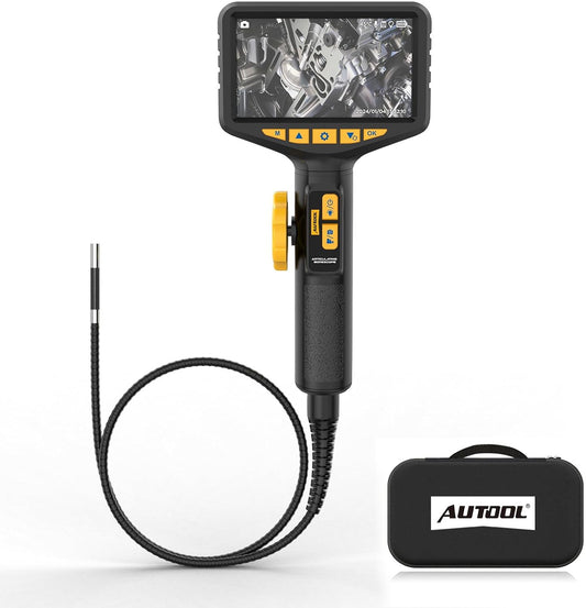 AUTOOL Twee-weg 210° endoscoopcamera met licht, 0,2 inch Borescope inspectiecamera, 5 inch 1080P scharnierende Borescope met LED-licht 3FT flexibele kabel, 32GB SD-kaart