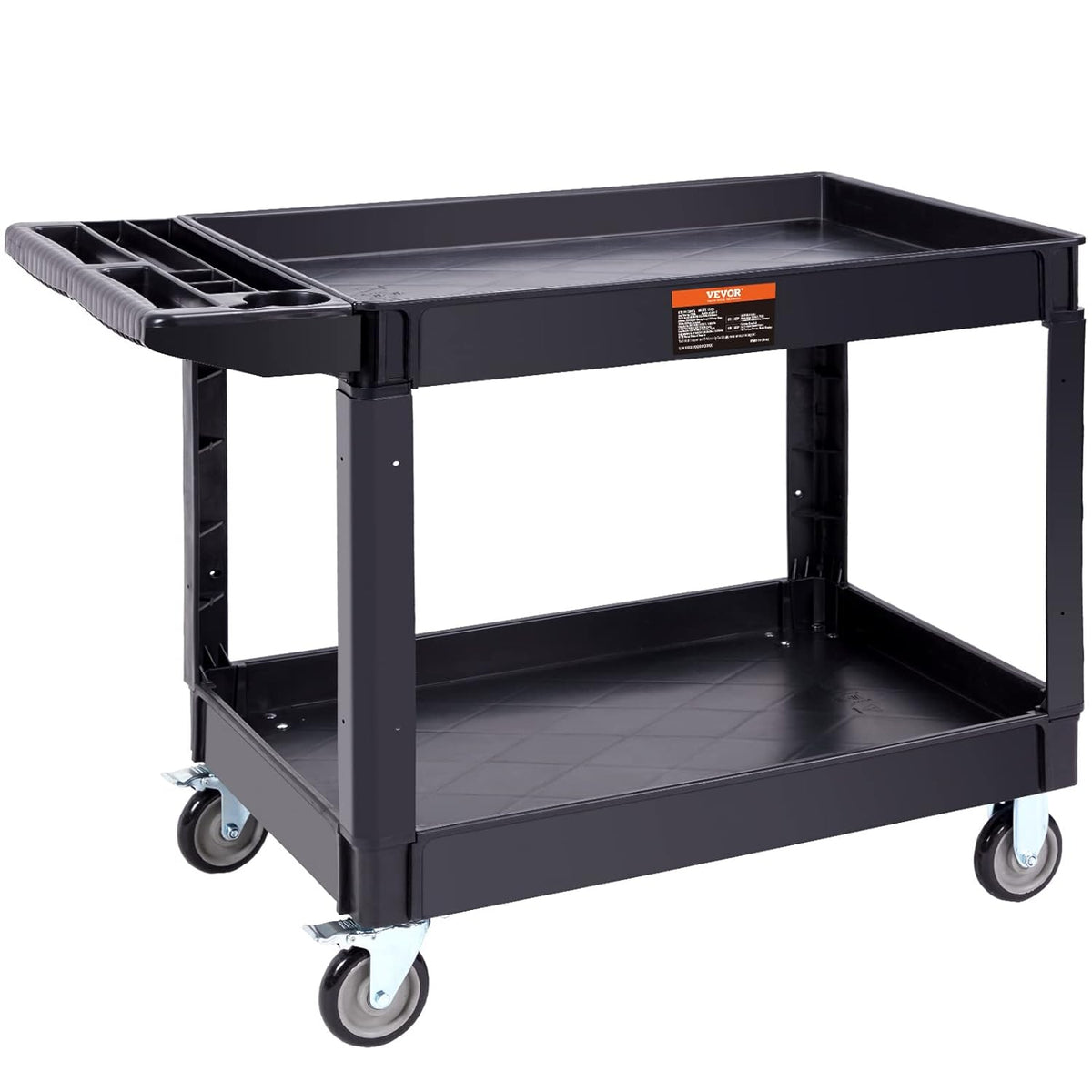 VEVOR Serving trolley 116 x 65 x 85 cm transport trolley 2 shelves total capacity 250 kg 125 kg/rack 360° swivel wheels (2 with brakes) with handle for warehouse, garage, cleaning