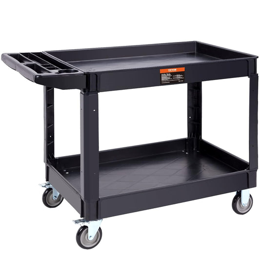 VEVOR Serving trolley 116 x 65 x 85 cm transport trolley 2 shelves total capacity 250 kg 125 kg/rack 360° swivel wheels (2 with brakes) with handle for warehouse, garage, cleaning