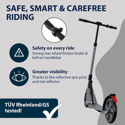 HUDORA BigWheel 230 Advanced Scooter, stabiele aluminium step voor maximaal 120 kg, stille en inklapbare citystep met standaard en bel, kickstep voor kinderen, jongeren en volwassenen