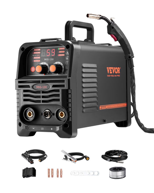 VEVOR MIG Welding Machine, 130A Synergistic MIG Welding Machine, 3-in-1 Flux Core MIG/MMA/Lift TIG Multiprocess Laser, with IGBT Inverter Technology and Digital Display Screen