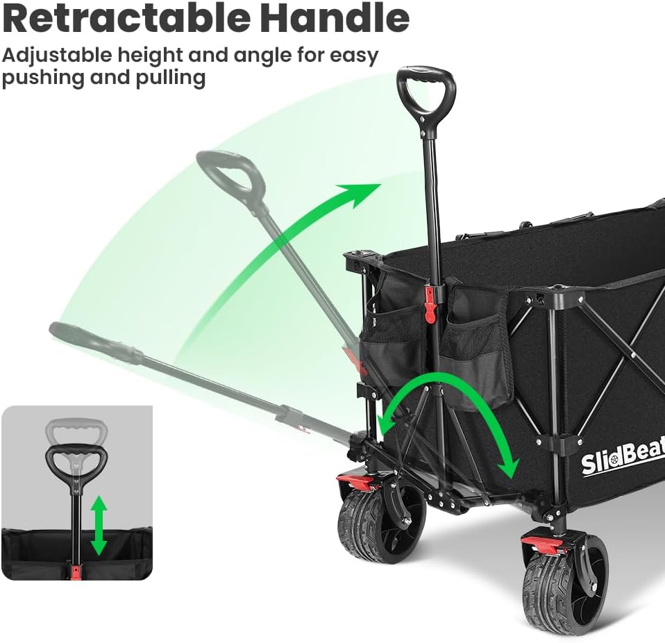 Strandwagen met grote universele wielen, 300 l, zware campingwagen met rebound-handvat, vouwwagen, camping, tuinwagen, inklapbare winkelwagen